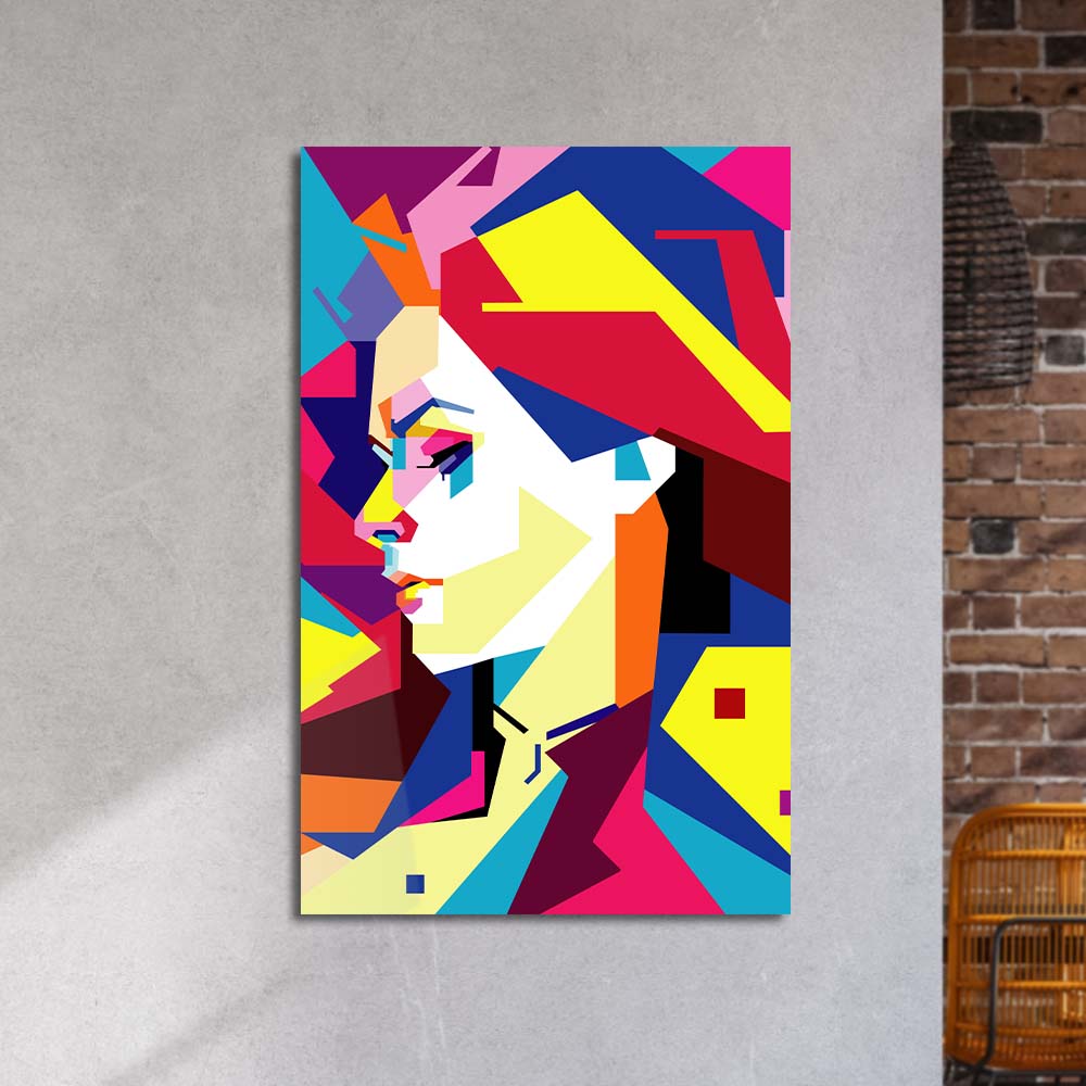 Neon Pop Art Girl Glass Wall Art