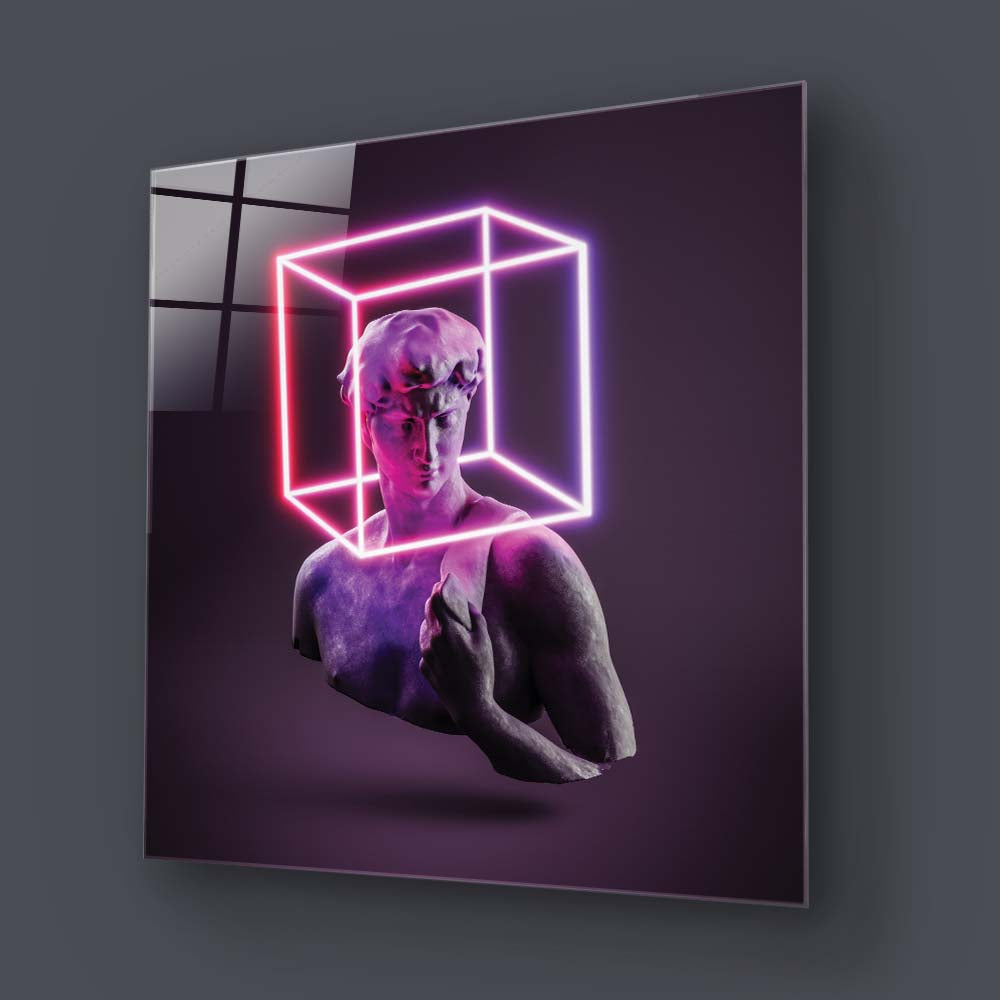 Neon Statue of David Glass Wall Art