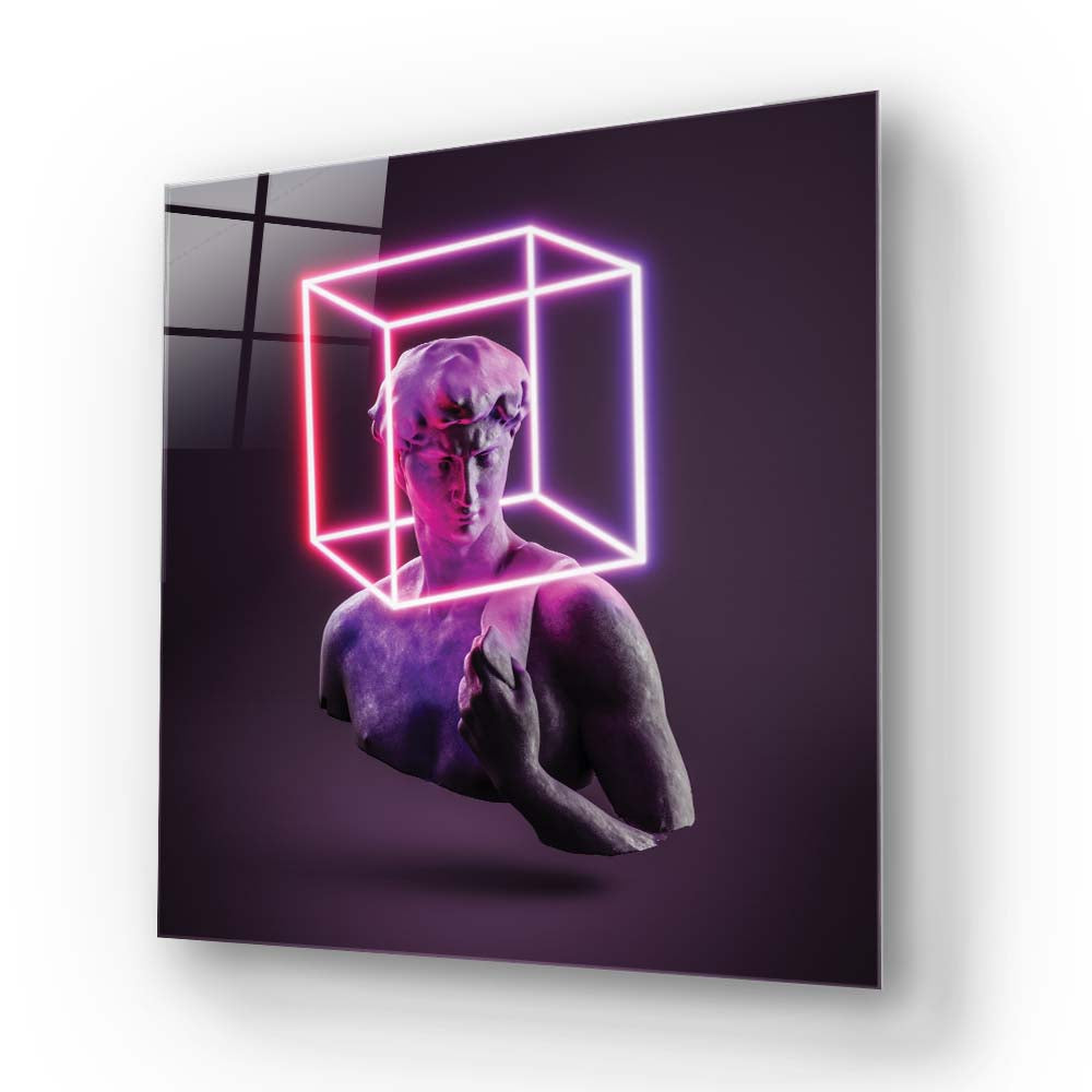 Neon Statue of David Glass Wall Art