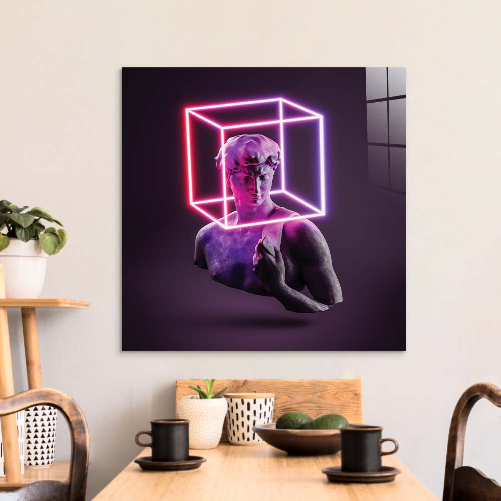 Neon Statue of David Glass Wall Art