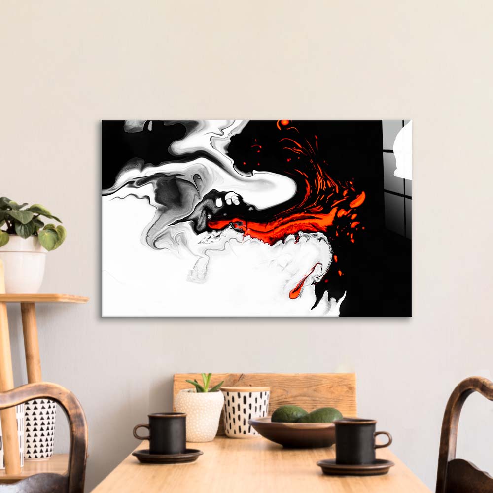 Orange and Black Liquid Marble Glass Wall Art