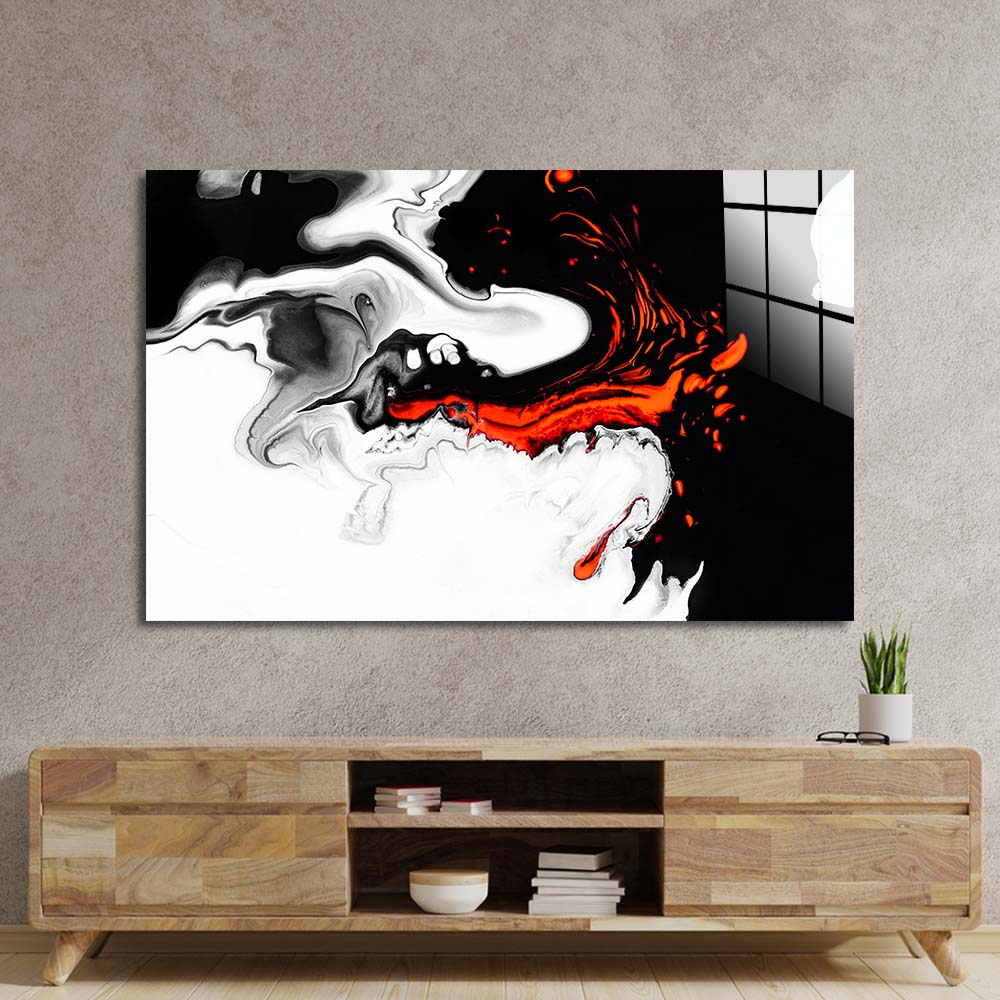 Orange and Black Liquid Marble Glass Wall Art