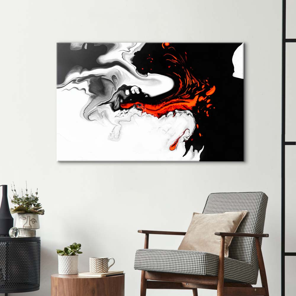 Orange and Black Liquid Marble Glass Wall Art