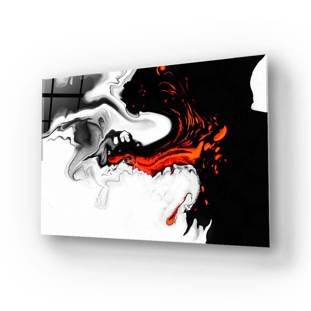 Orange and Black Liquid Marble Glass Wall Art