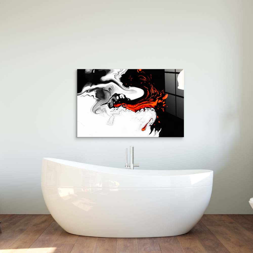 Orange and Black Liquid Marble Glass Wall Art