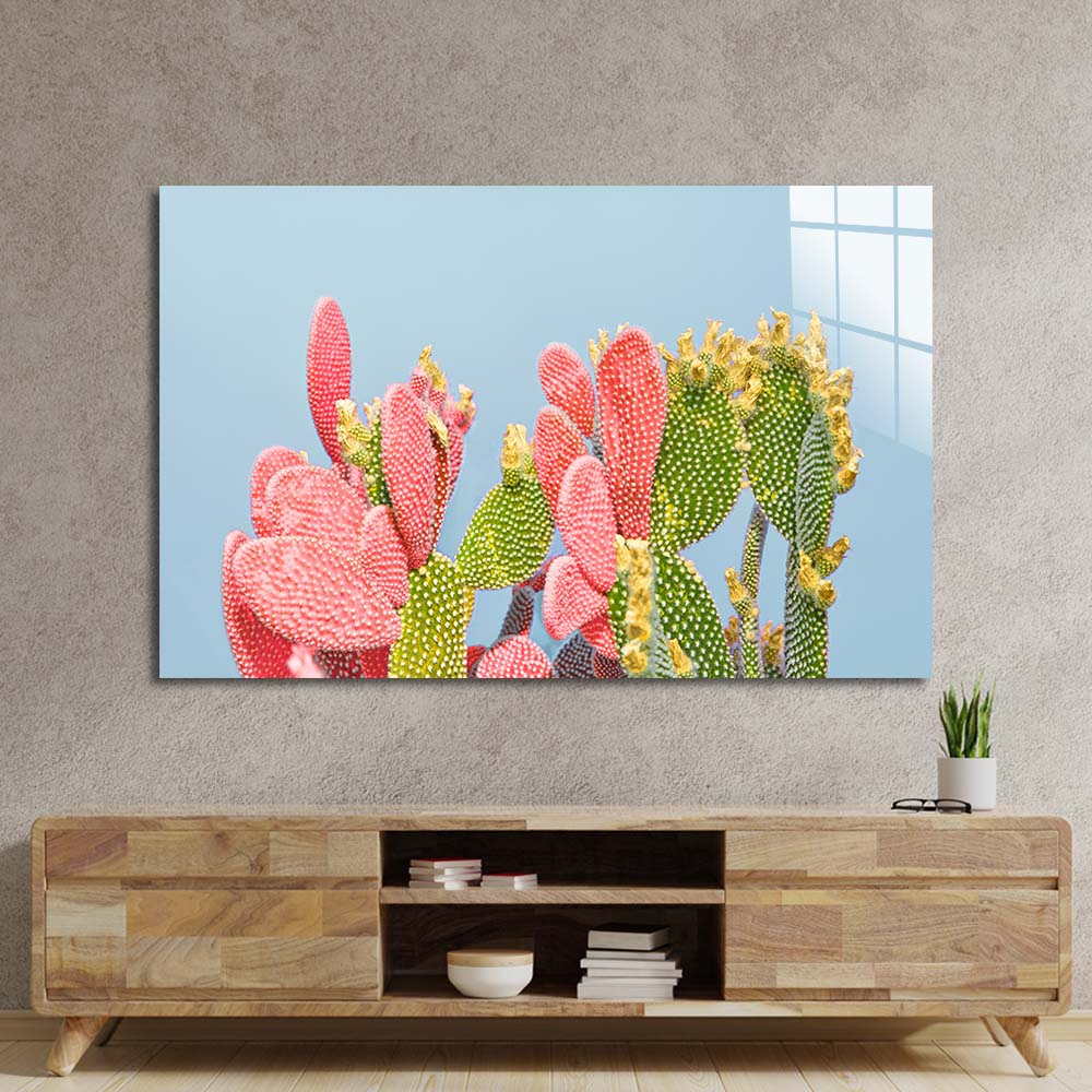 Pastel Cactus Glass Wall Art