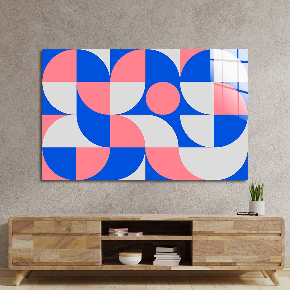 Pastel Minimal Abstract Geometry Glass Wall Art