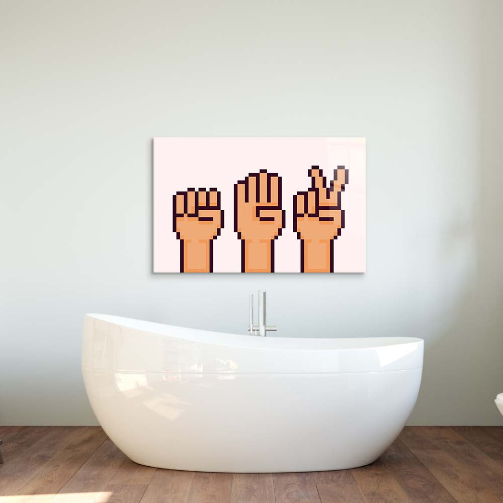 Pixel Rock, Paper, Scissors Glass Wall Art
