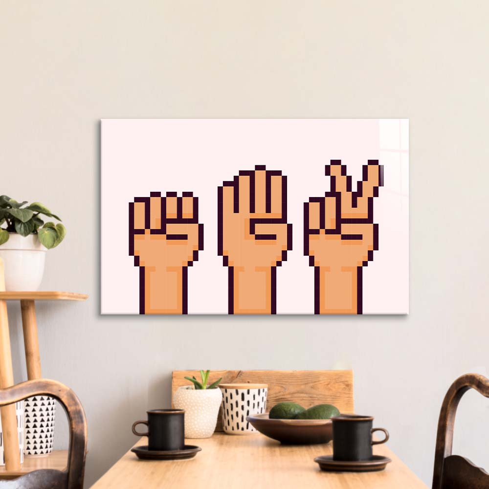 Pixel Rock, Paper, Scissors Glass Wall Art