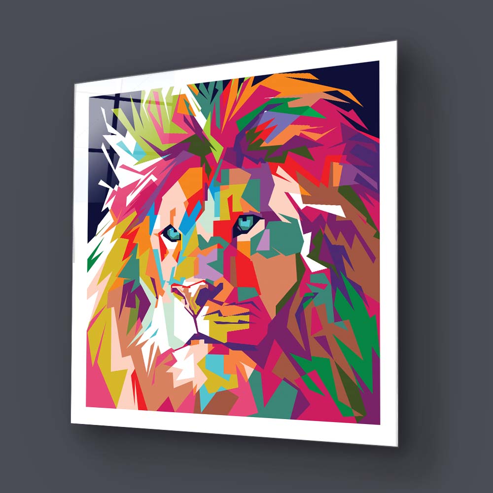 Pop Art Lion Glass Wall Art
