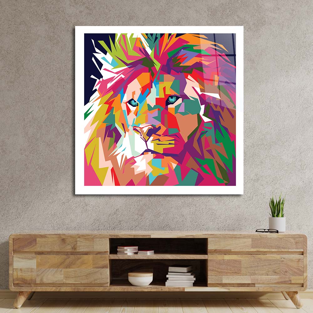 Pop Art Lion Glass Wall Art