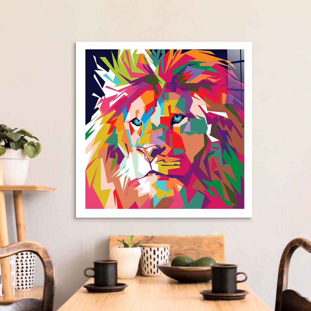 Pop Art Lion Glass Wall Art