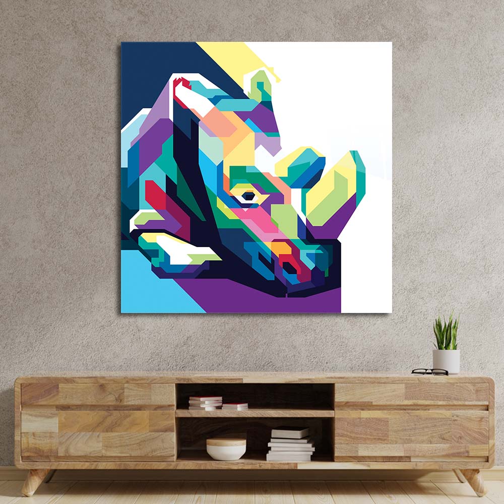 Pop Art Rhino Glass Wall Art