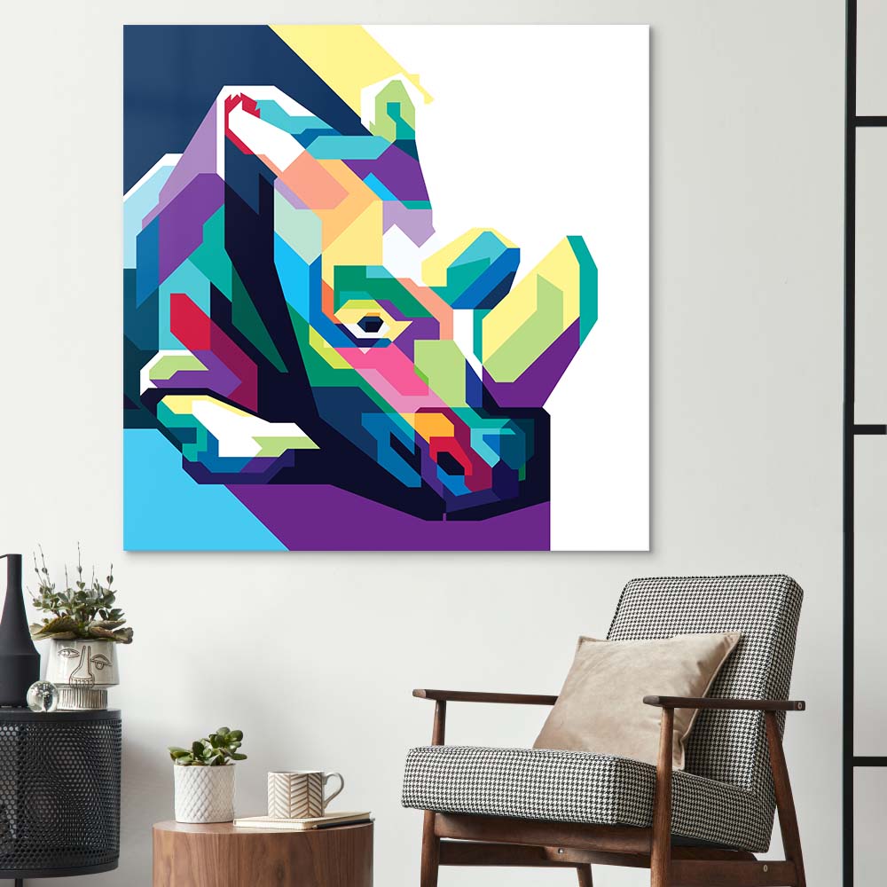 Pop Art Rhino Glass Wall Art