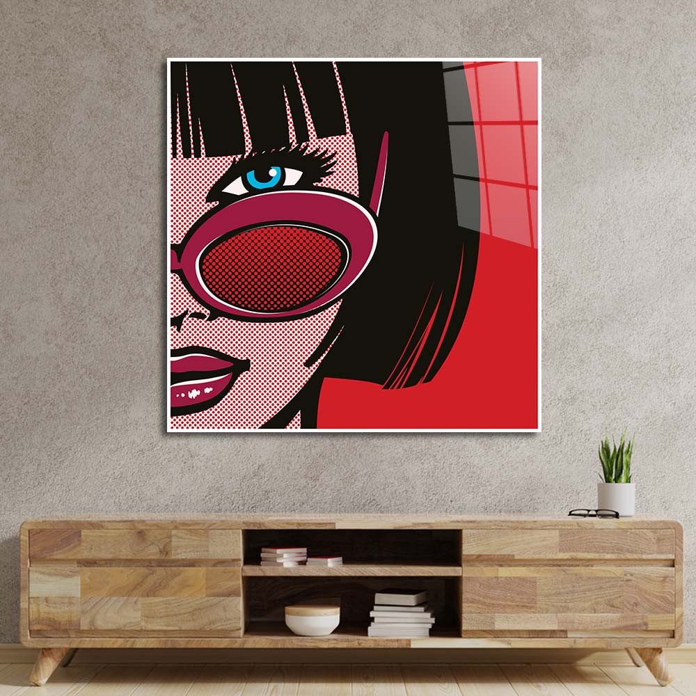 Retro Red Sunglasses 2 Glass Wall Art