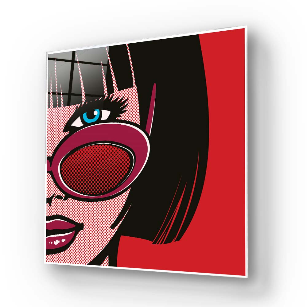 Retro Red Sunglasses 2 Glass Wall Art