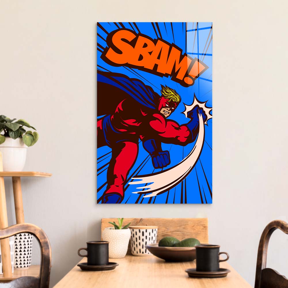 Retro Superhero Glass Wall Art