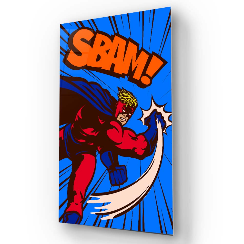 Retro Superhero Glass Wall Art
