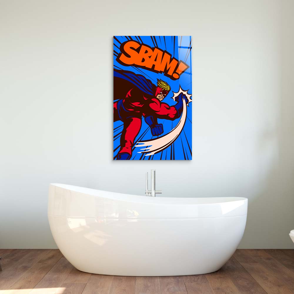 Retro Superhero Glass Wall Art