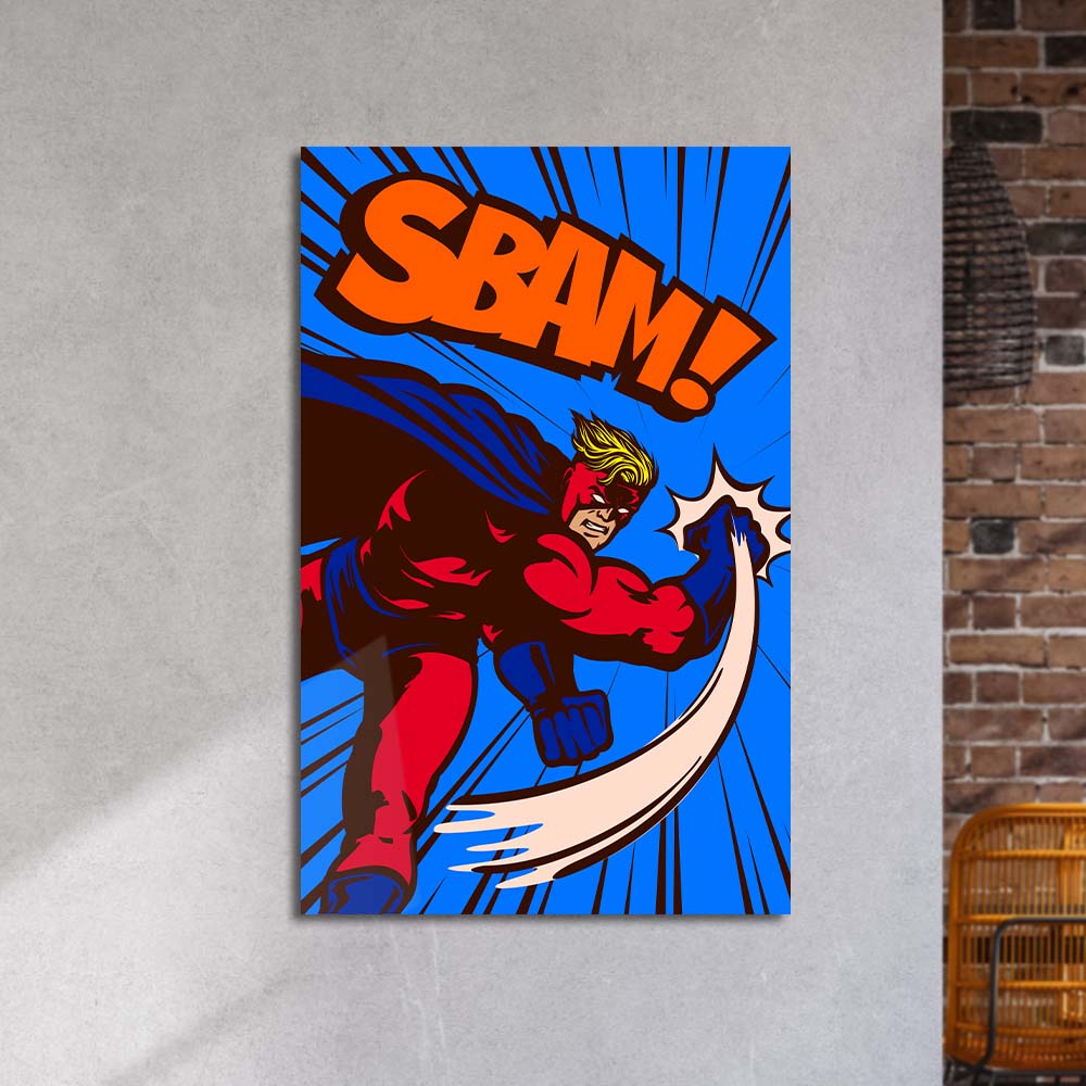 Retro Superhero Glass Wall Art