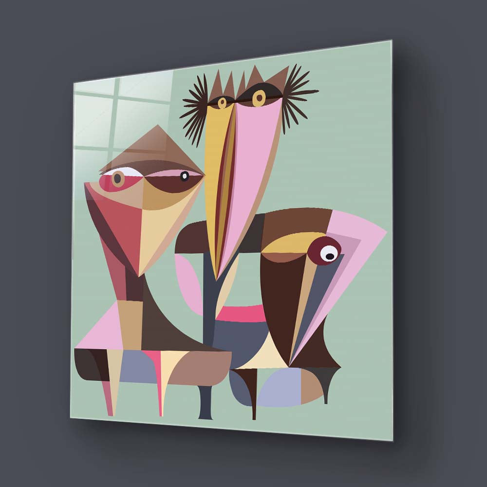Three Abstract Birds Glass Wall Art