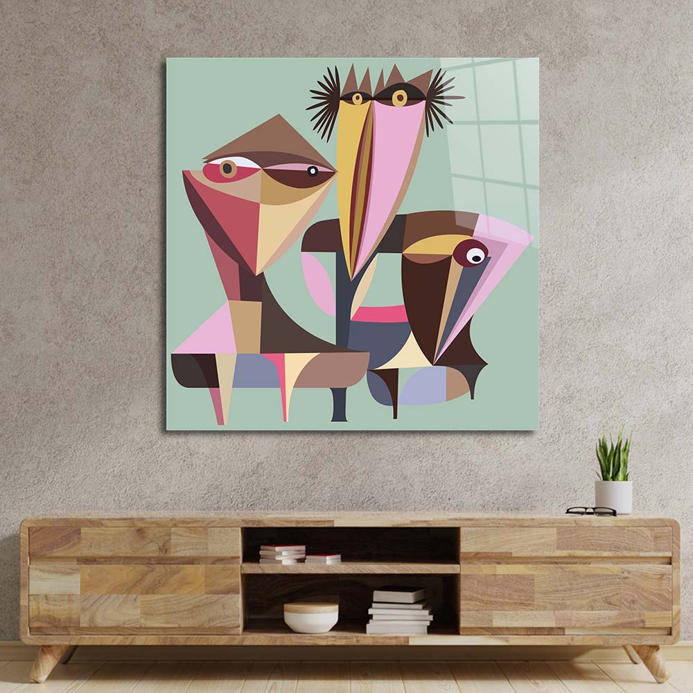 Three Abstract Birds Glass Wall Art