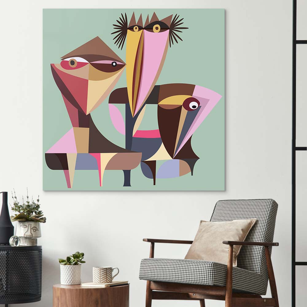 Three Abstract Birds Glass Wall Art