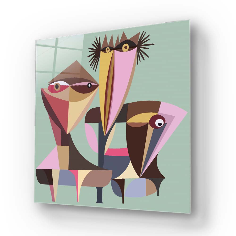 Three Abstract Birds Glass Wall Art