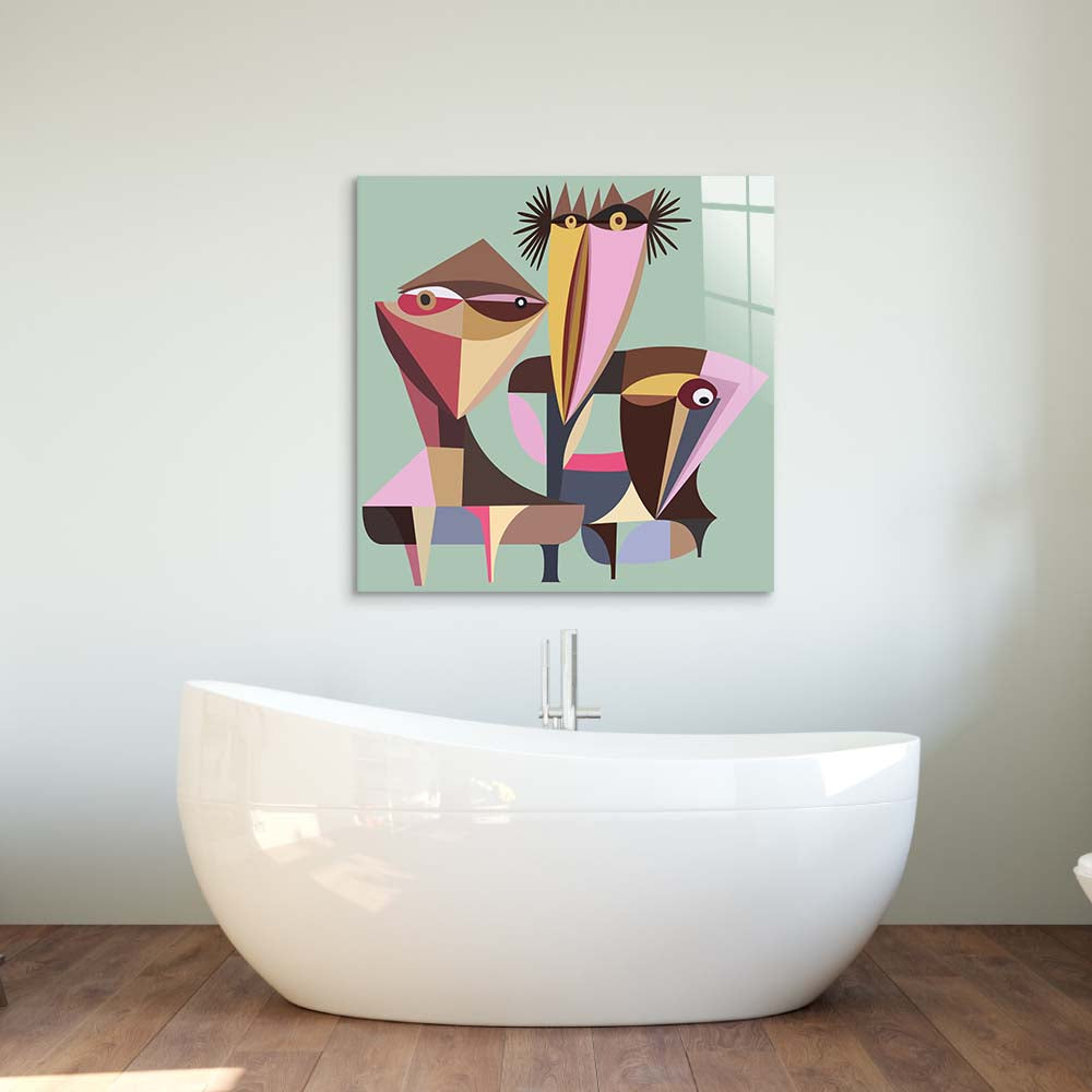 Three Abstract Birds Glass Wall Art