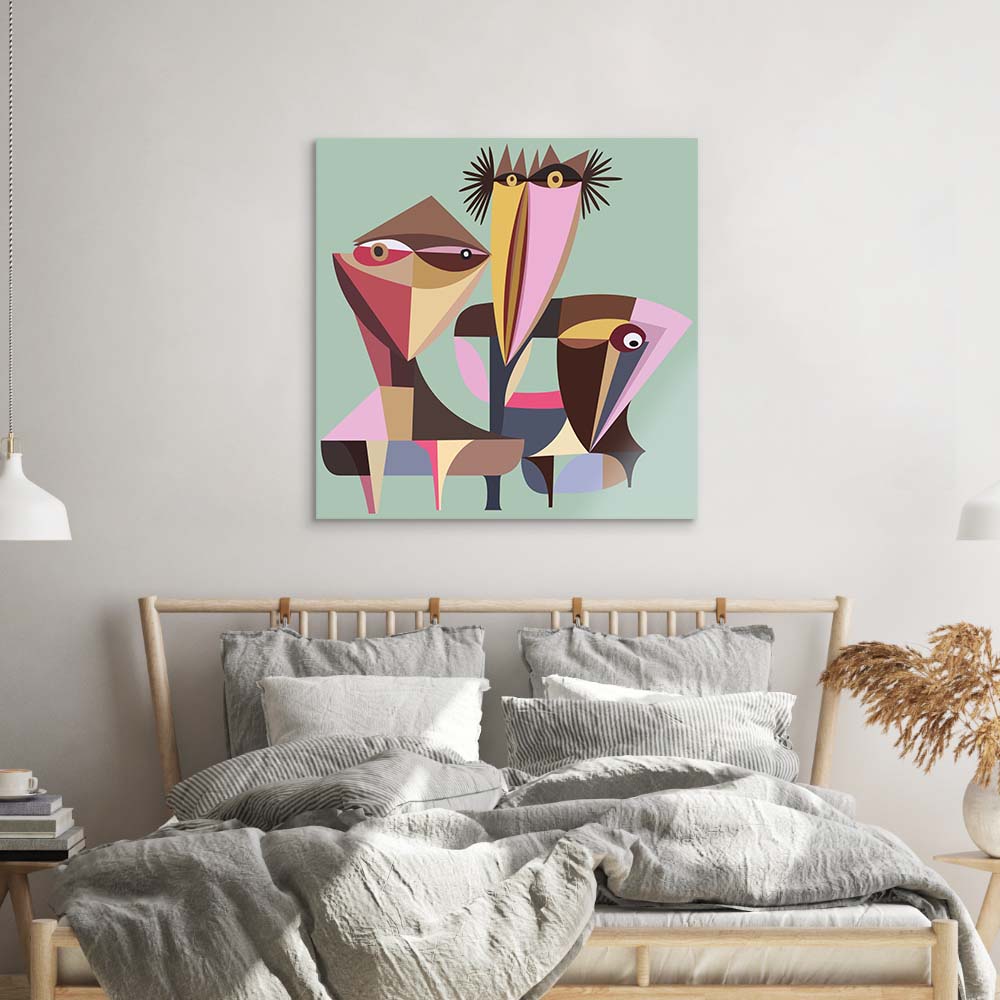 Three Abstract Birds Glass Wall Art