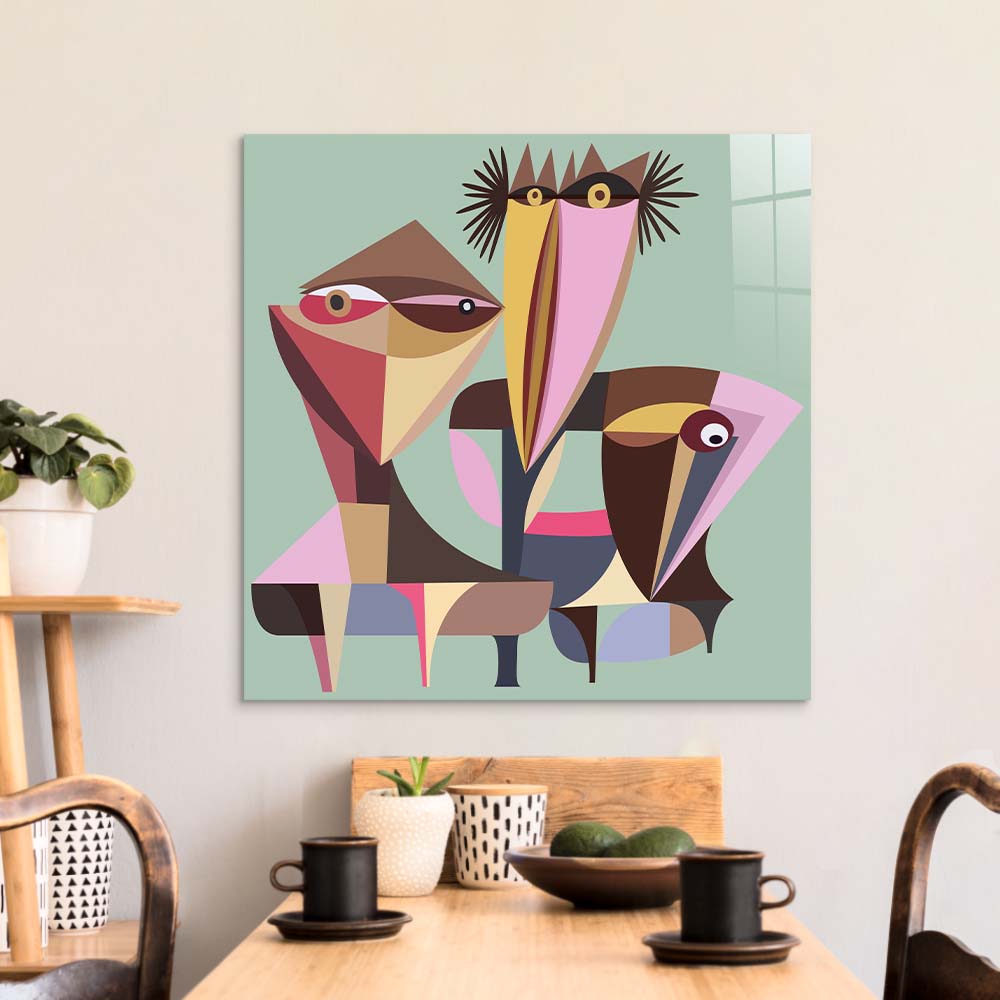 Three Abstract Birds Glass Wall Art
