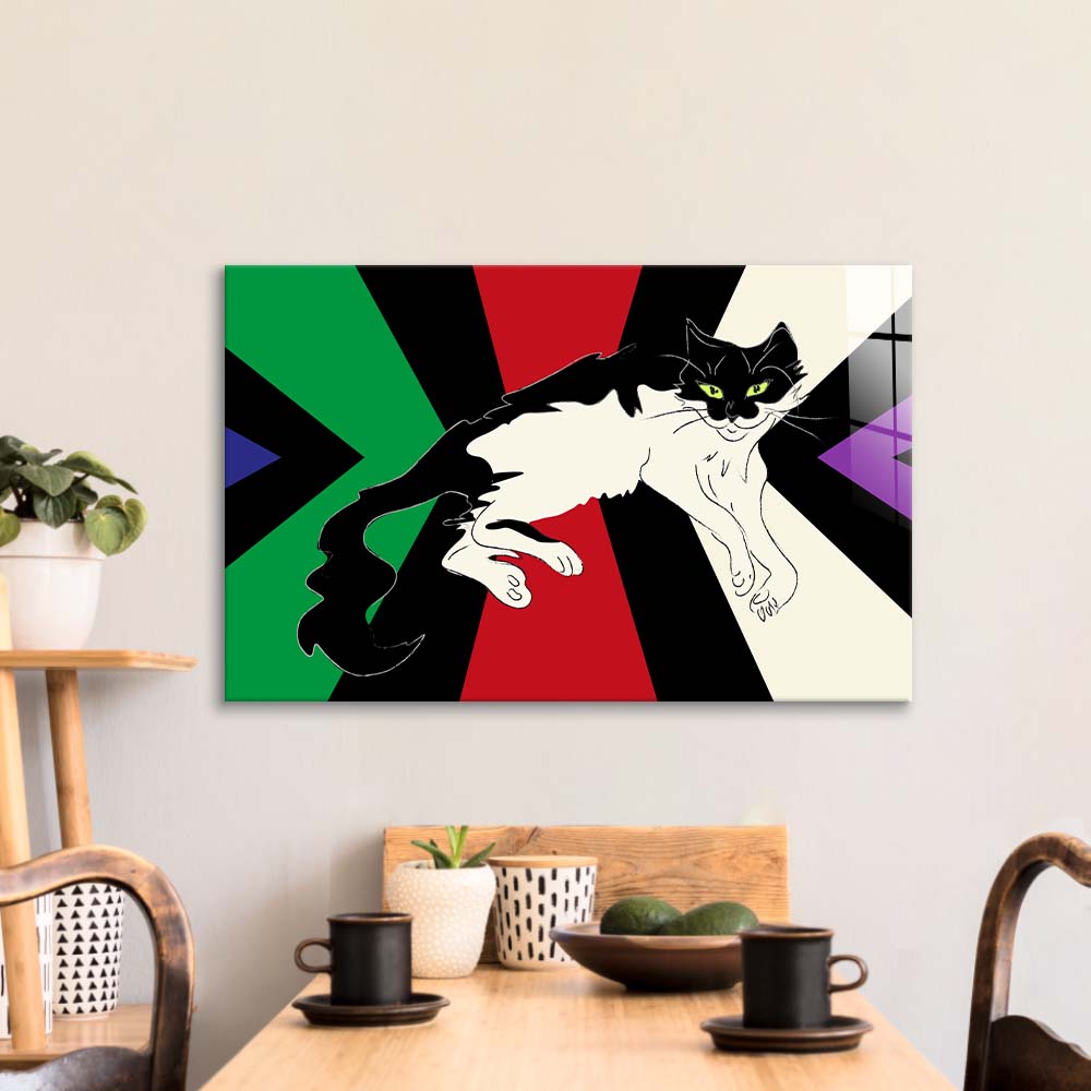 Tuxedo Cat Glass Wall Art