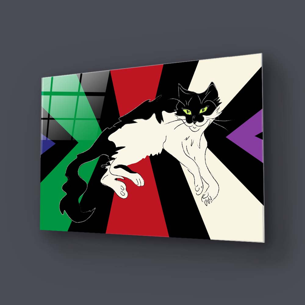 Tuxedo Cat Glass Wall Art