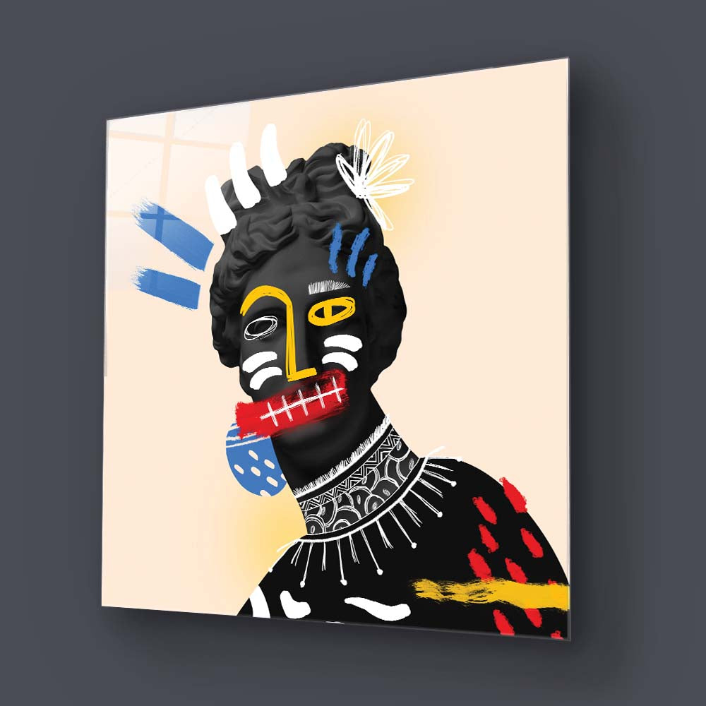 Vandalised Greek Statue Glass Wall Art