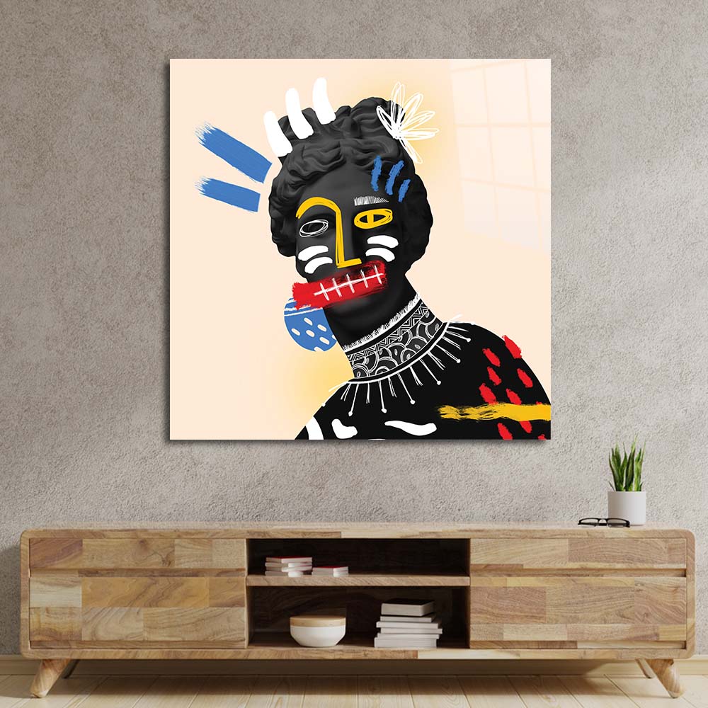 Vandalised Greek Statue Glass Wall Art