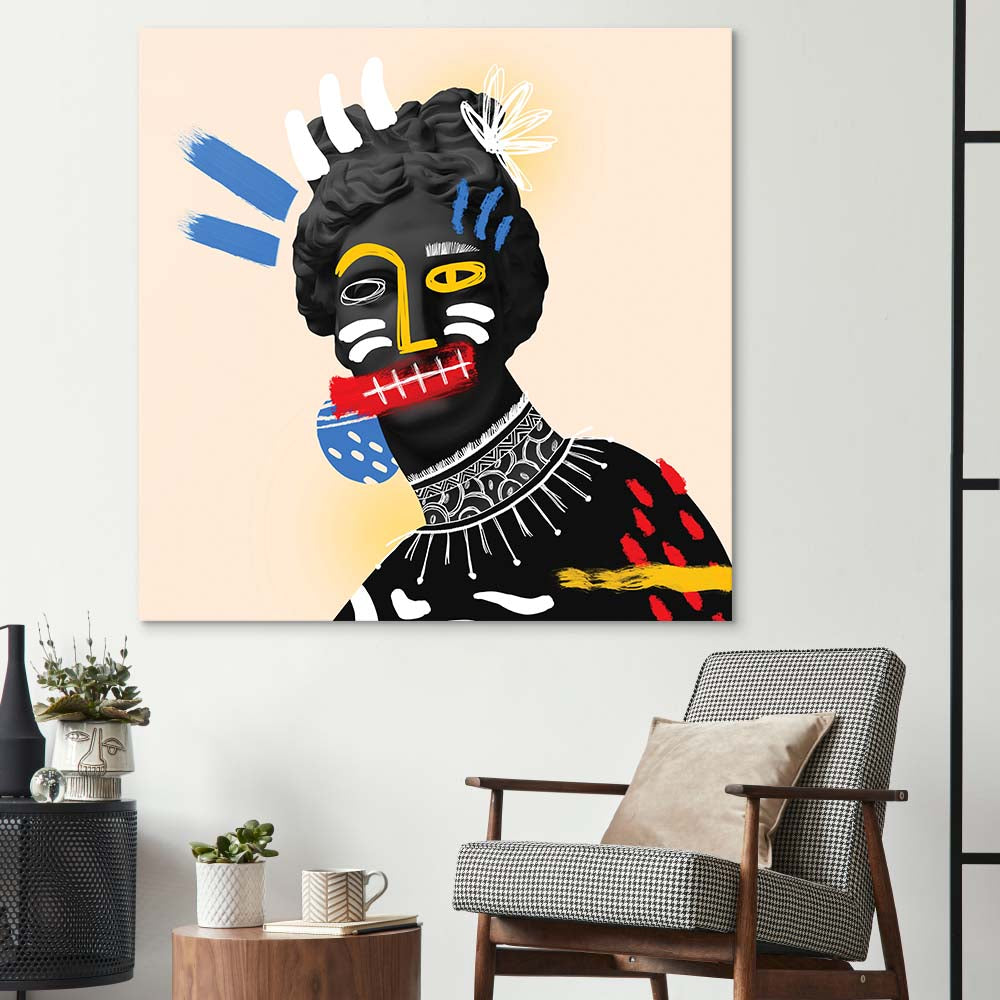 Vandalised Greek Statue Glass Wall Art