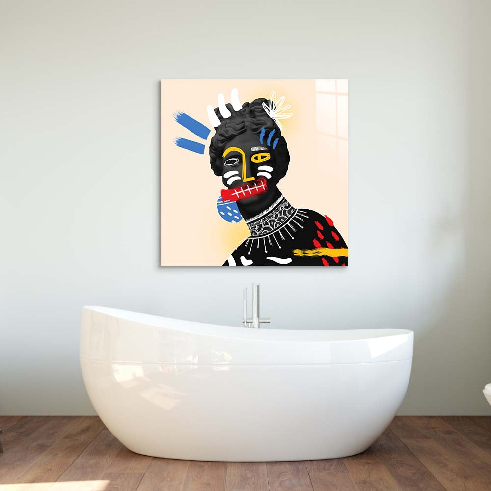 Vandalised Greek Statue Glass Wall Art