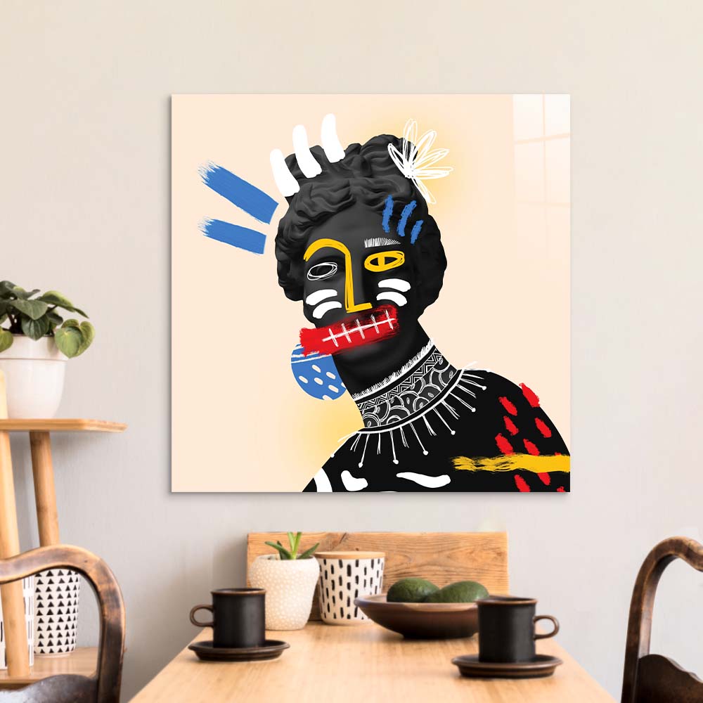 Vandalised Greek Statue Glass Wall Art