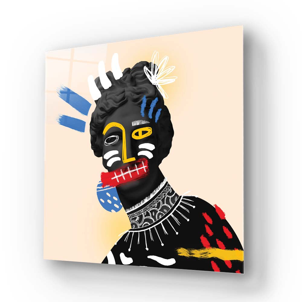 Vandalised Greek Statue Glass Wall Art