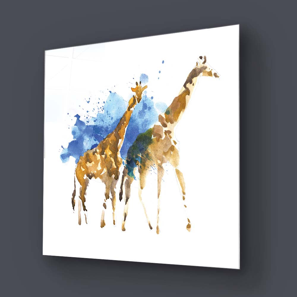 Watercolour Giraffe Glass Wall Art