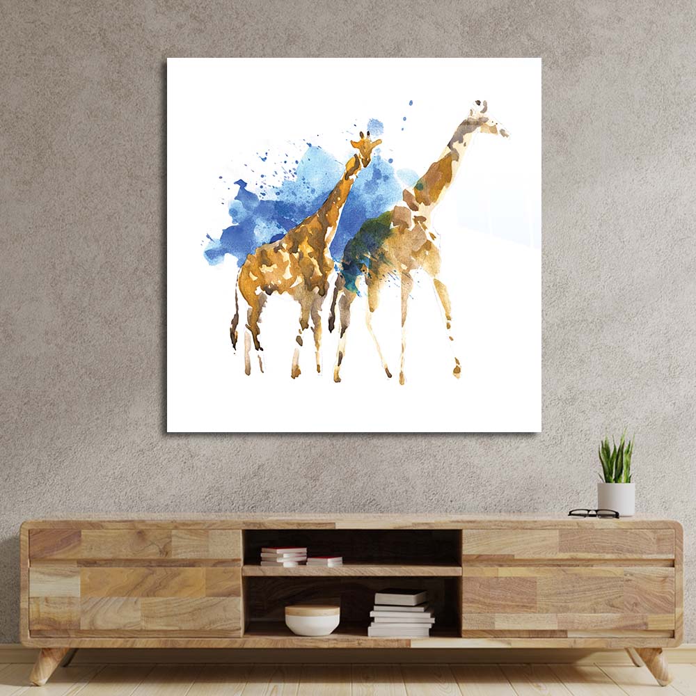 Watercolour Giraffe Glass Wall Art
