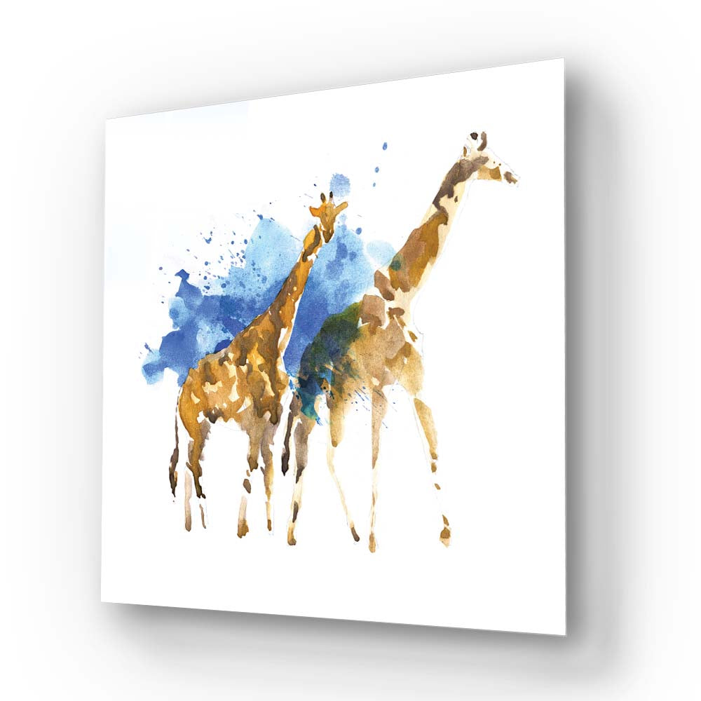 Watercolour Giraffe Glass Wall Art