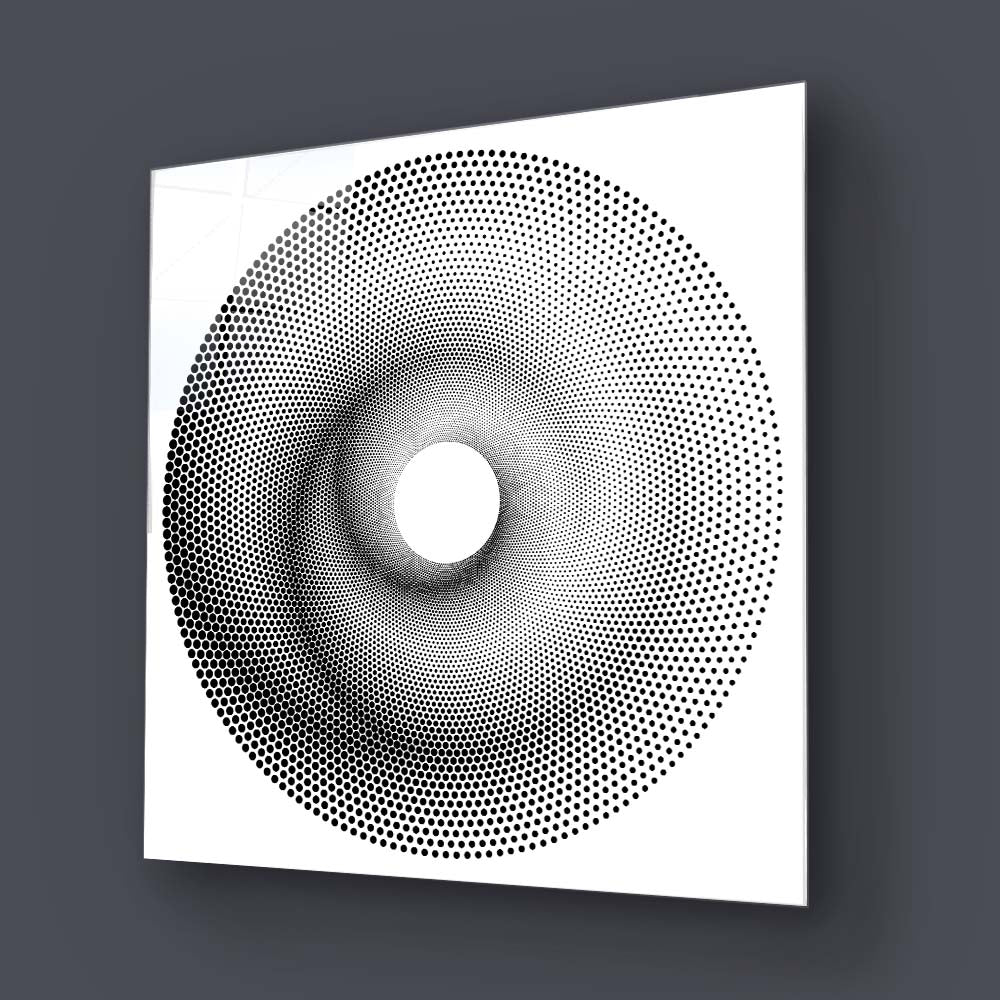White Abstract Halftone Spiral Glass Wall Art