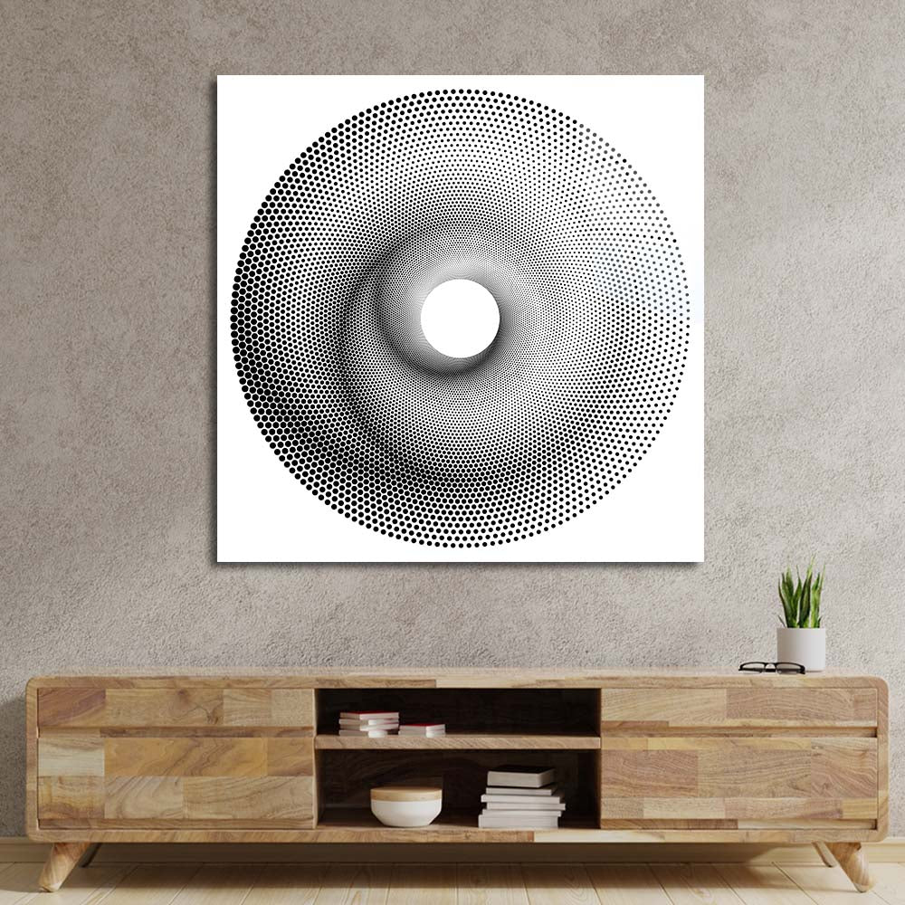 White Abstract Halftone Spiral Glass Wall Art