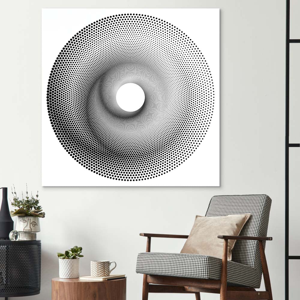 White Abstract Halftone Spiral Glass Wall Art