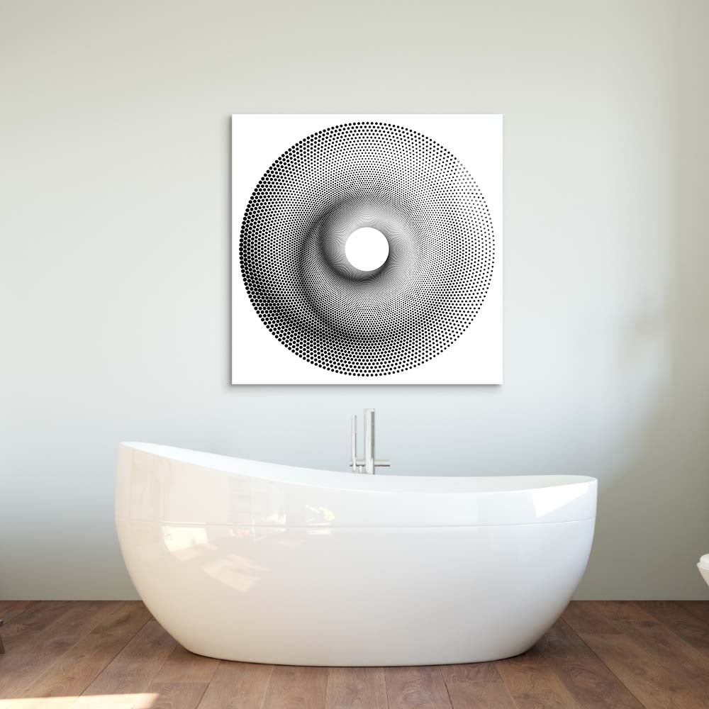 White Abstract Halftone Spiral Glass Wall Art