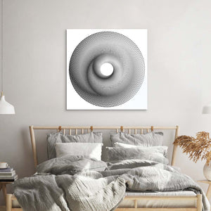 White Abstract Halftone Spiral Glass Wall Art