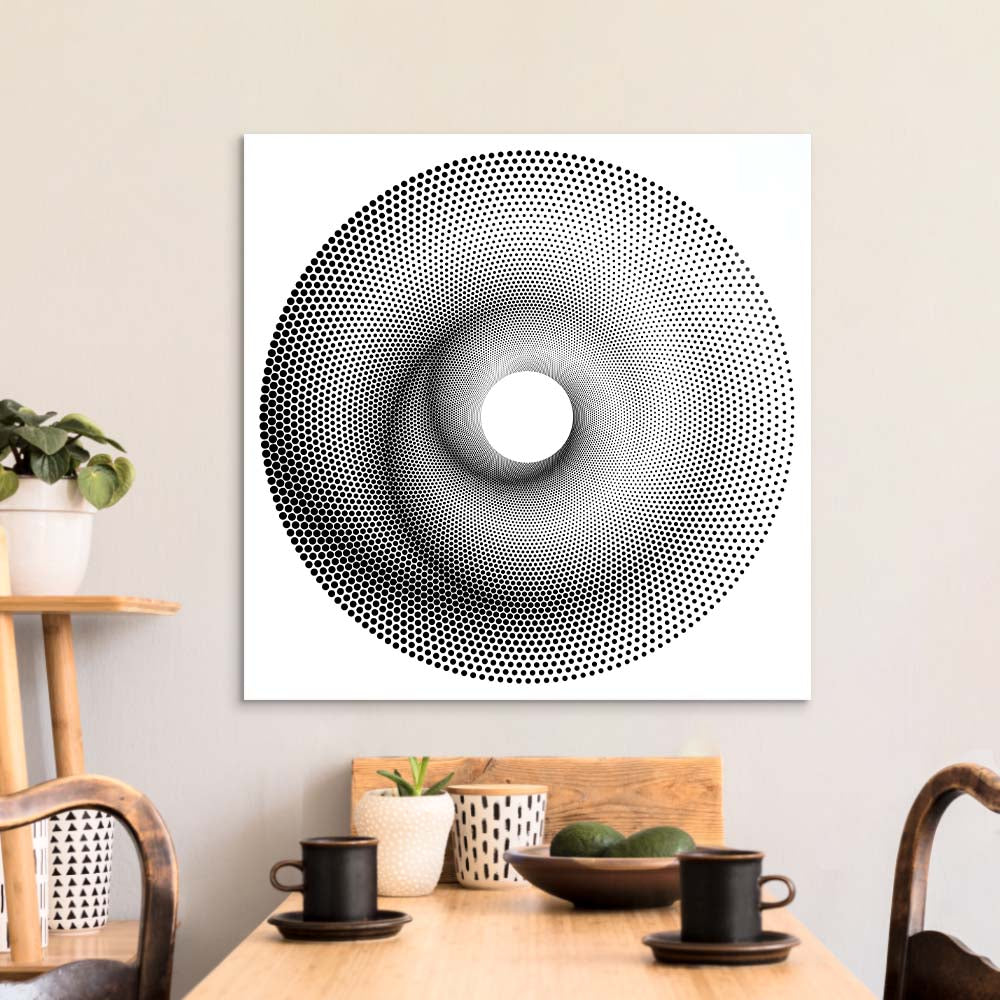 White Abstract Halftone Spiral Glass Wall Art