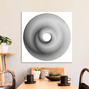 White Abstract Halftone Spiral Glass Wall Art