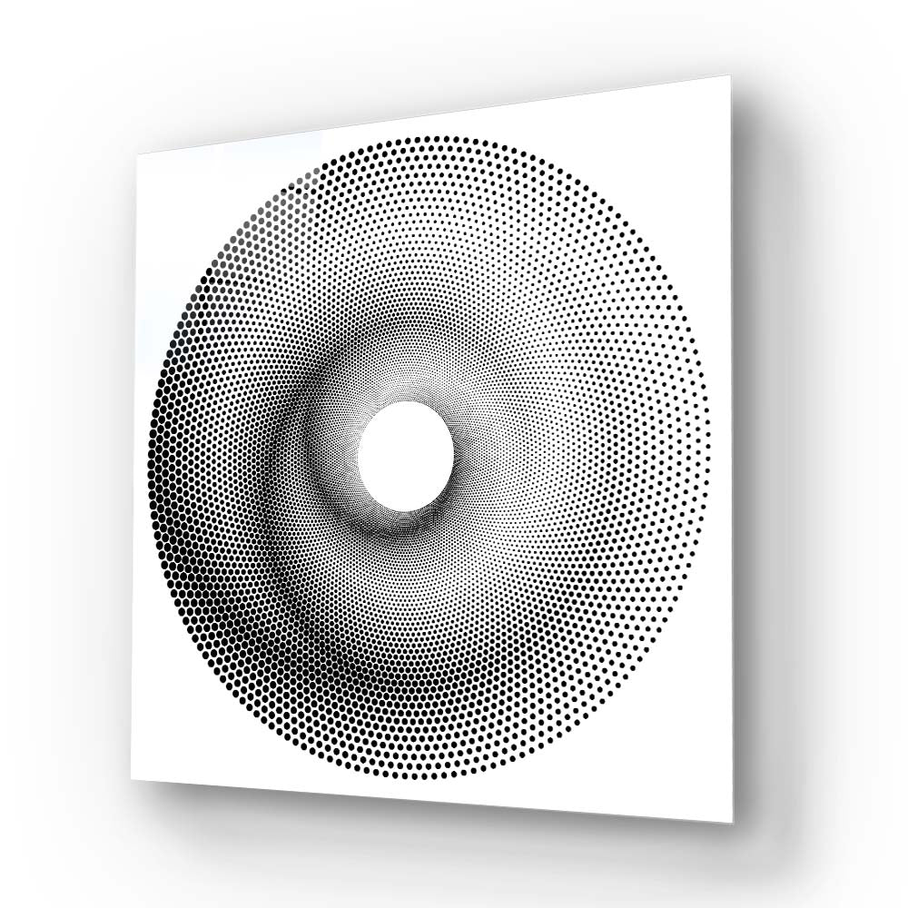 White Abstract Halftone Spiral Glass Wall Art